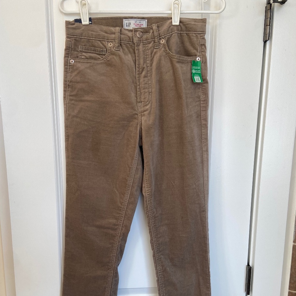 Gap taupe tan velvet slim high rise pants 4L/27 long